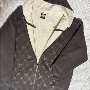 👍Men's ITC Expedition Series Warm hoodie Zip-Sweatshirt Sherpa lined Brown LARGE